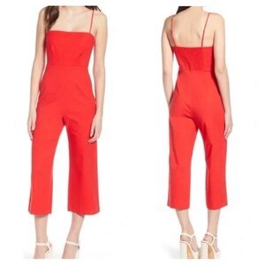 ASTR the Label True Red Sleeveless Cropped Jumpsuit Linen Blend Size XS NEW